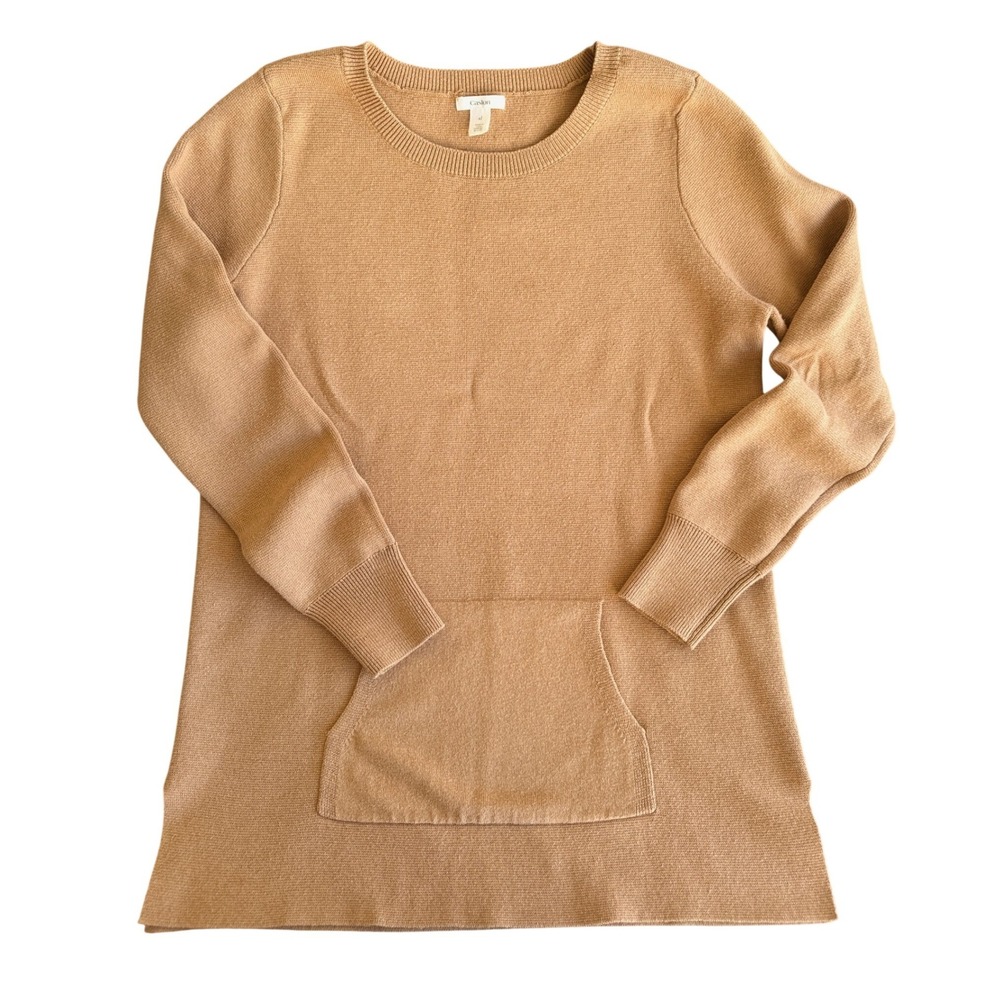 Caslon Women XL Camel Tan Cotton Blend Kangaroo Pocket Tunic Sweater Pullover